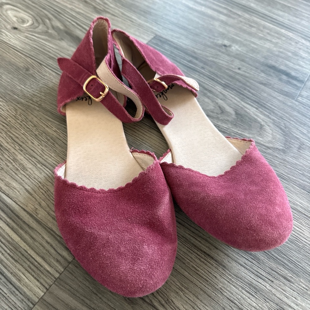Monkey Feet Scalloped Ankle-Strap Flats in Raspberry